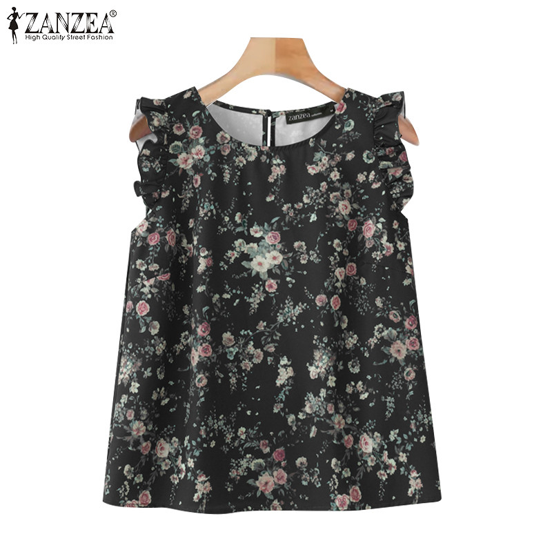 ZANZEA ซานเซีย ผู้หญิงวันหยุดเกาหลีลําลองรอบคอนัวเนียแขนบางถังดอกไม้