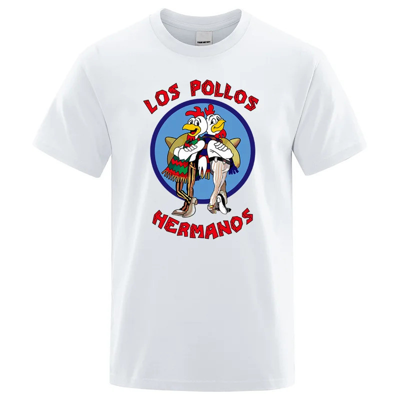 เสื้อยืดพิมพ์ลาย ธีมร้าน LOS POLLOS HERMANOS สไตล์อเมริกันเรโทร ทำจากผ้าฝ้ายแท้ระบายอากาศ