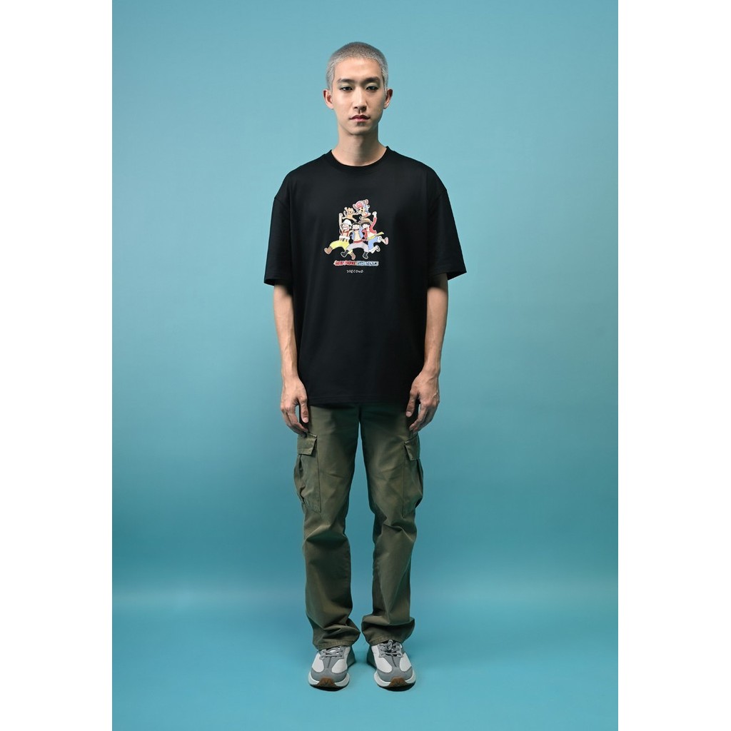 3Second x One Piece x Tahallats เสื้อยืดผู้ชายแขนสั้น Relaxed Fit Buggy Pirates 440924