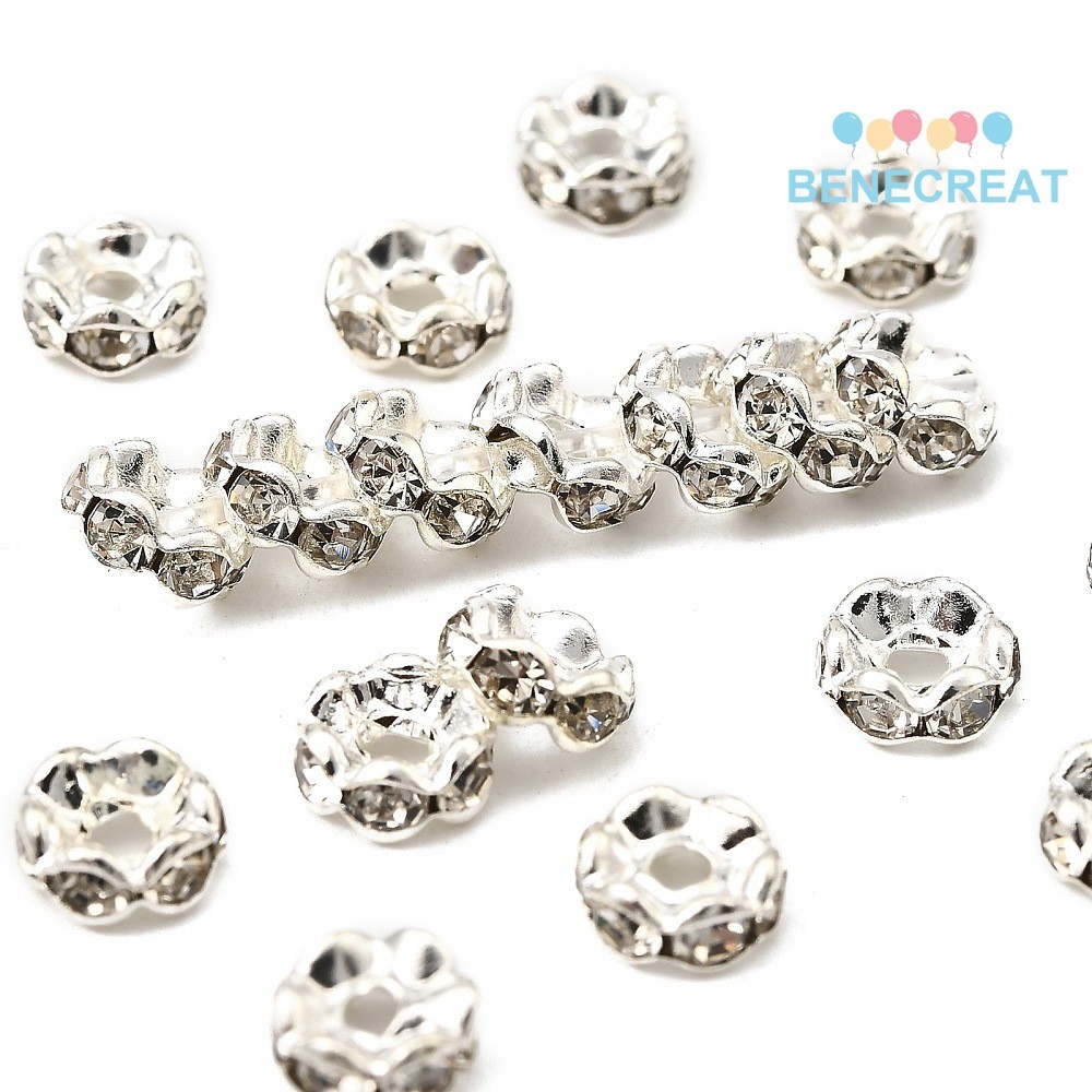 100 ชิ้น ทองเหลือง Rhinestone Spacer ลูกปัด เกรด A Wavy Edge Rondelle สีเงิน ขนาด 6 มม. รู gap 1 มม.