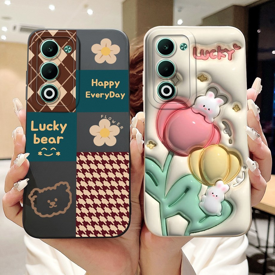สําหรับ OPPO A5 5G 2025 กรณี CPH2735 นุ่ม Silione TPU แฟชั่นดอกไม้หมี Printinf กันชน Coque สําหรับ OPPOA5 5 5G โทรศัพท์ปกหลัง 6.67