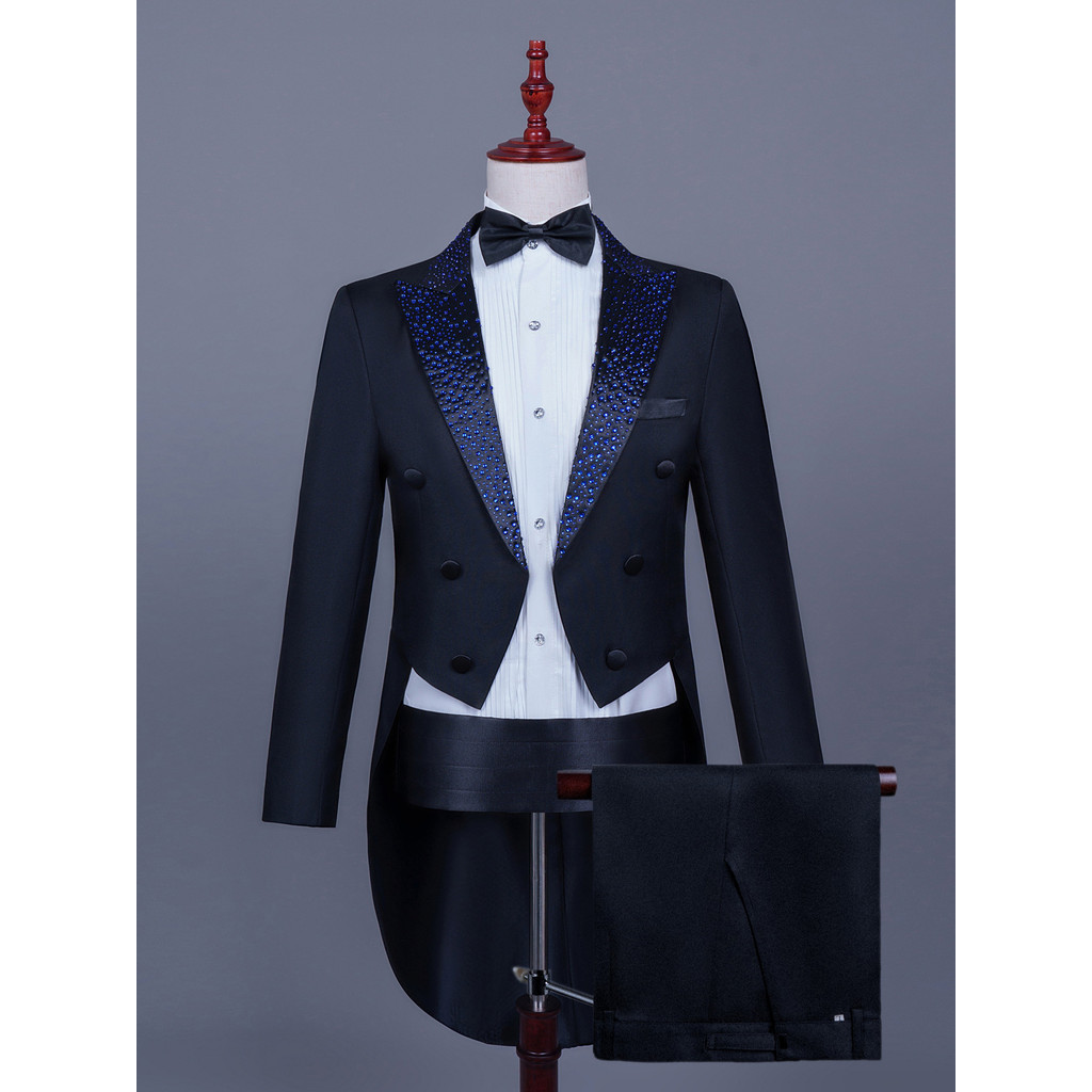 [ชุดสูทระดับไฮเอนด์] คอปกผู้ชาย Hot Diamond Tuxedo สีดําสีขาว Magician Bel Canto Commander ชุดสีเพชร