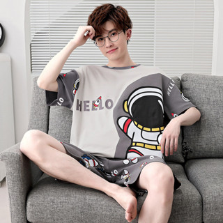 EERSHENSHI ชุดสวมใส่ในบ้านสำหรับผู้ชายในช่วงฤดูร้อนพร้อมผ้าไ…