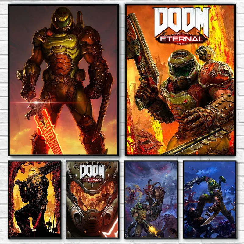 1pc Game A-DOOM-Eternal Poster HD art sticky wall waterproof home living room bedroom bar aesthetic 