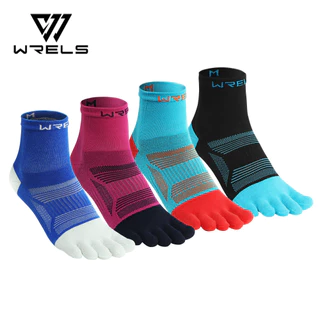 WRELS ถุงเท้ากีฬา Five-Finger Mid-Cut ผ้าฝ้ายแท้สีสันสดใสวิ่ง Quick-Drying Breathable#WZ1013