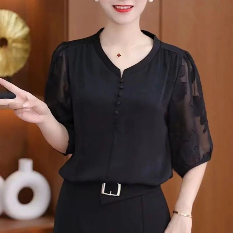 ส่งไวจากไทย⭐Summer⭐M-4XL  เกาหลีรุ่นแขนยาวเสื้อผู้หญิงฤดูร้อนหลวมพอดีกับขนาดด้านบน