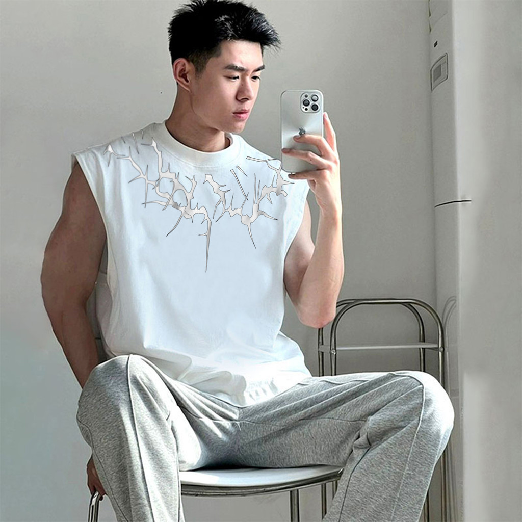 Sea.Tee [COD] ✨เสื้อยืด แขนกุด เสื้อกล้าม oversize ผ้าCotton100%เสื้อยืดคอกลมแขนกุด เสื้อผู้ชาย’Lightning’แขนสั้น s-3xl