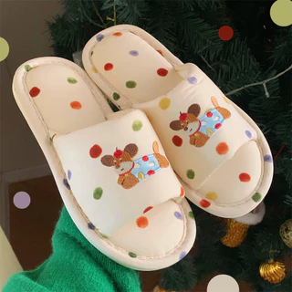 XIXITIAO รองเท้าแตะผ้าลินินญี่ปุ่น Polka Dot Four Seasons Universal Home ผ้าฝ้ายลินินรองเท้าชั้นผู้หญิง