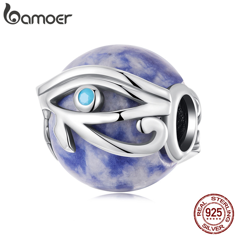 Bamoer 925 เงินสเตอร์ลิงจี้ Eye of Horus Blue Dot จี้หินอุปกรณ์เสริมสร้อยข้อมือแฟชั่น Anti-allergic เครื่องประดับผู้หญิงของขวัญ