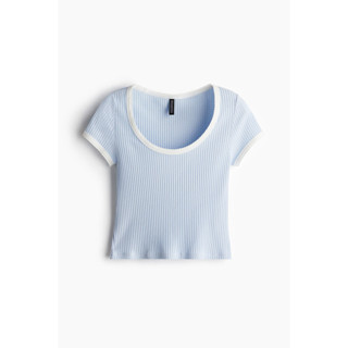 H&M(เอชแอนด์เอ็ม) เสื้อยืดทรงรอบคอแบบมีดีเทล Picot-trimmed r…