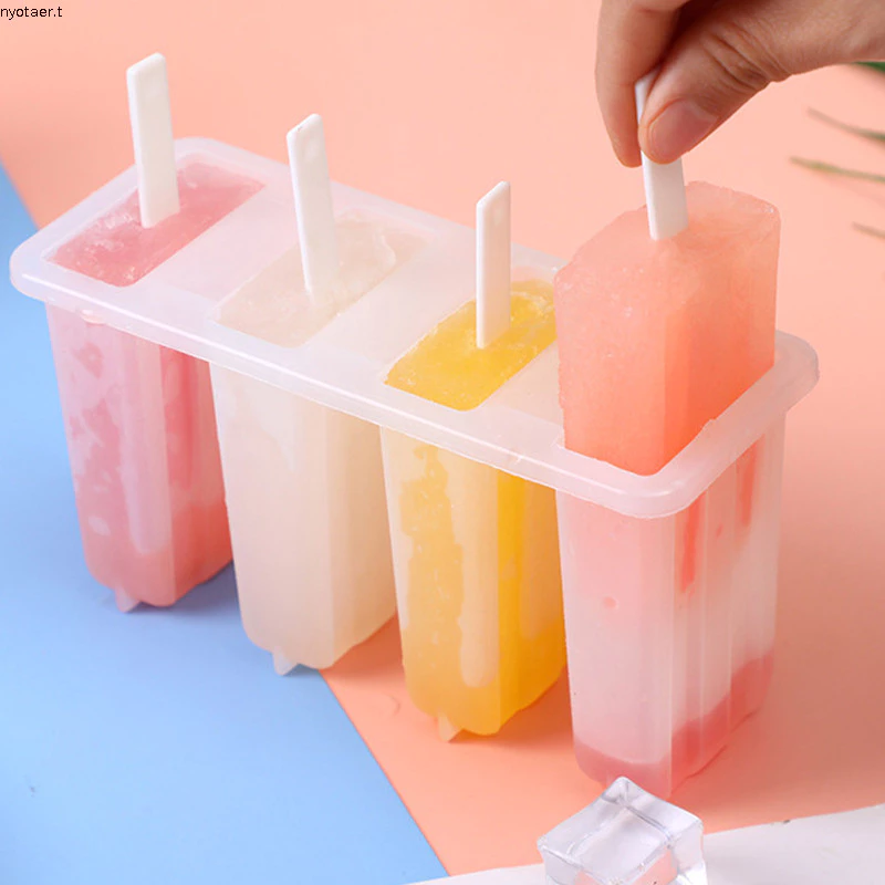 🌷COD🌷ไอติมแม่พิมพ์ แม่พิมพ์ไอติม 4 แท่ง พิมพ์ไอศครีม DIY แม่แท่งน้ำแข็ง แม่น้ำแข็ง ทำไอศครีม วัสดุพลาสติก