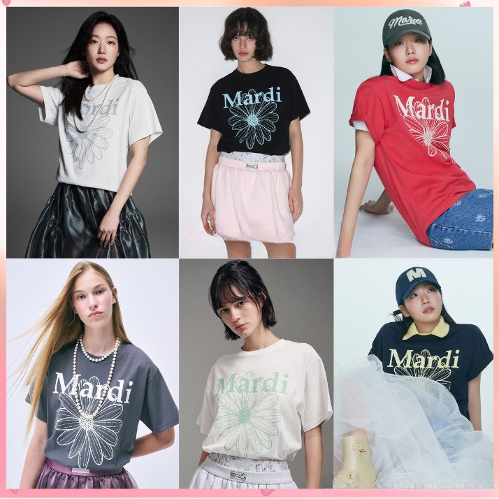 (จัดส่งตลอด 24 ชั่วโมง）OOOK Official [ Mardi MERCREDI ] TSHIRT FLOWERMARD NEW 100%ผ้าฝ้าย