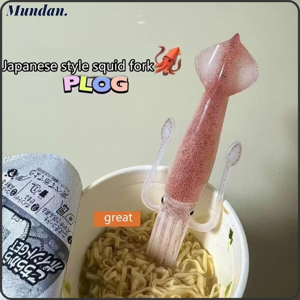MUNDAN Octopus Noodle Fork, 3-in-1 Portable Food Picks, Funny Cooking Tools Heat-Resistant Squid-Sha