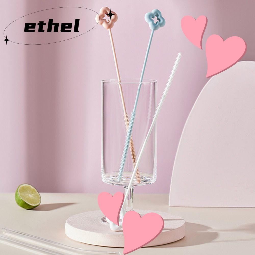 ETHEL แปรงทําความสะอาดหลอดดื่ม, อุปกรณ์ครัวในครัวเรือนซิลิโคนแปรงทําความสะอาดฟาง, แปรงช่องว่างยาวแบบใช้ซ้ําได้
