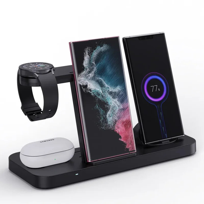 แท่นชาร์จไร้สายแบบพับได้ 6 ใน 1 สำหรับ S22 S21 S20 S10 Note Galaxy Watch 5 4 Active Buds แท่นชาร์จเร็ว