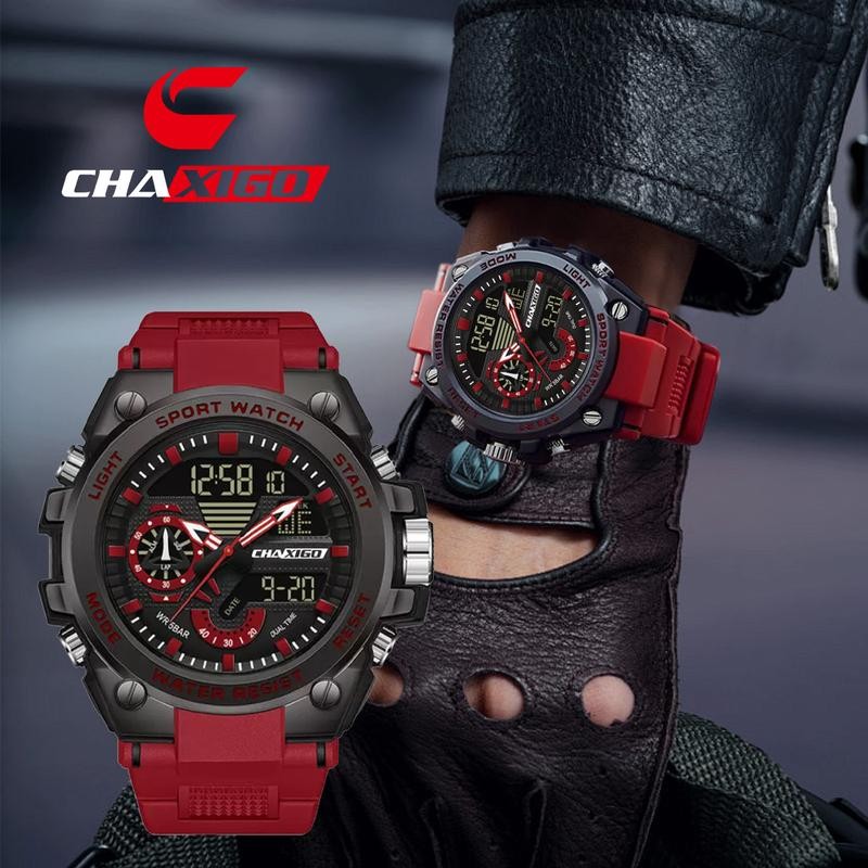 CHAXIGO นาฬิกาผู้ชาย กันน้ำ 100% แบบอนาล็อก-ดิจิตอล LED กันกระแทก เรืองแสง ตั้งปลุก พร้อมส่ง CA275