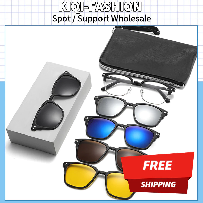 (QI-FASHION) 6 in I Suit Men and Women Magnetic Clip on แว่นกันแดดโพลาไรซ์
