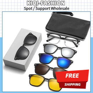 (QI-FASHION) 6 in I Suit Men and Women Magnetic Clip on แว่นกันแดดโพลาไรซ์