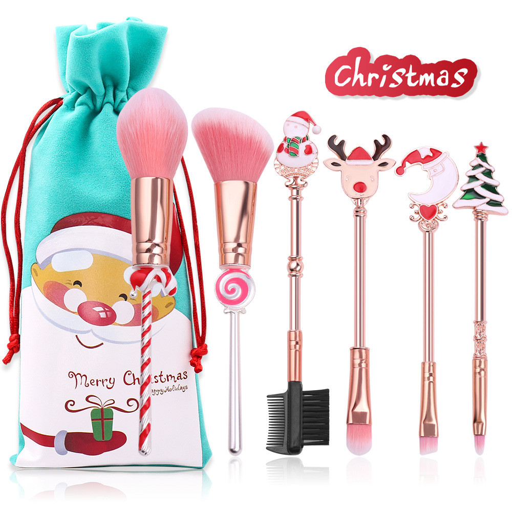 Candy ชุดแปรงแต่งหน้าคริสต์มาส Christmas Tree Elk Holiday Brush Set แปรงอายแชโดว์แปรงแป้งฝุ่นของขวัญ