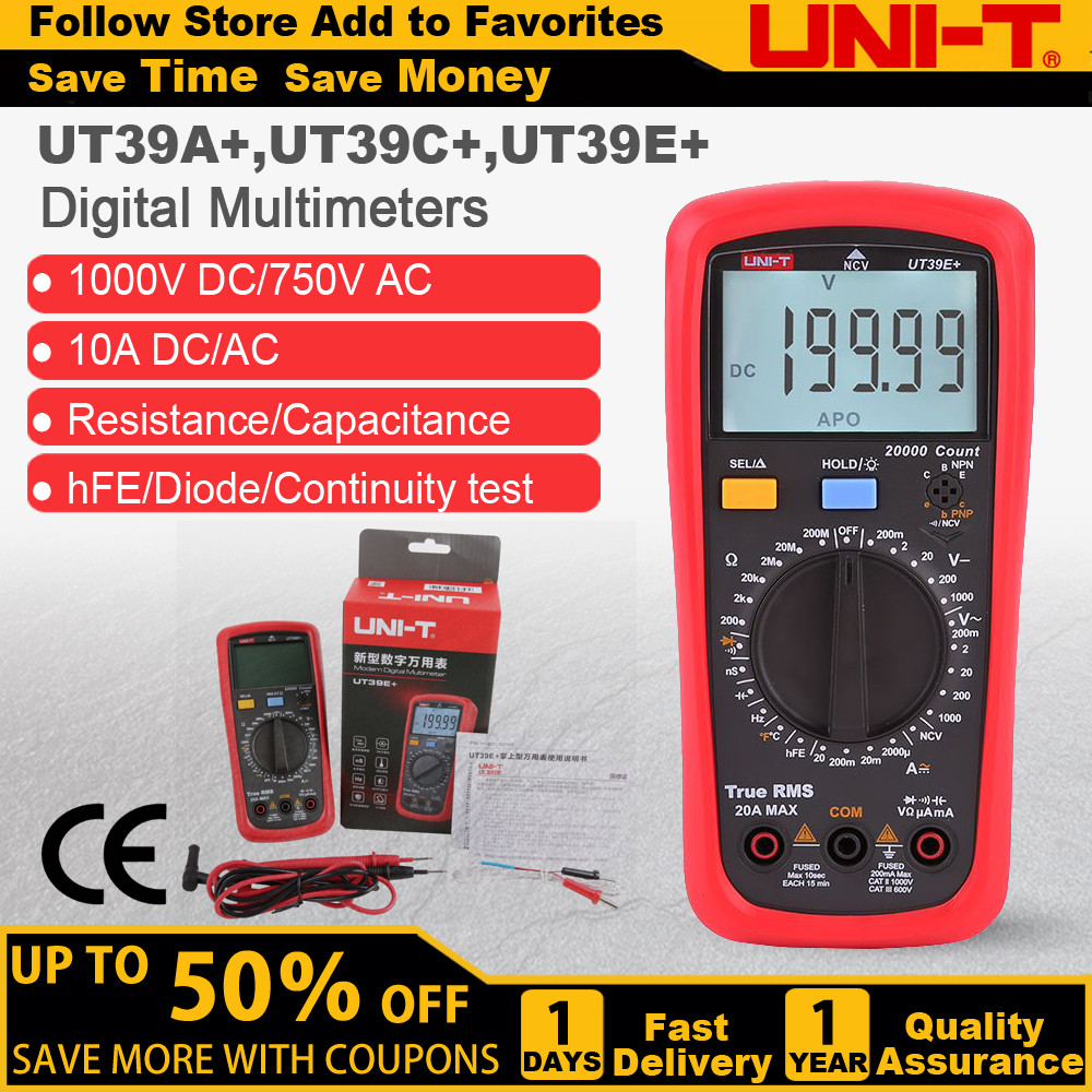 UNI-T UT39A+ UT39C+ UT39E+ มัลติมิเตอร์แบบดิจิตอลช่วงอัตโนมัติพร้อม LCD Backlight Data Hold Multimet