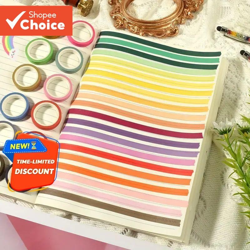 0.3in กว้าง 60 สี Journal Washi กระดาษเทป Basic สีทึบ Rainbow เทปกรณี Writable
