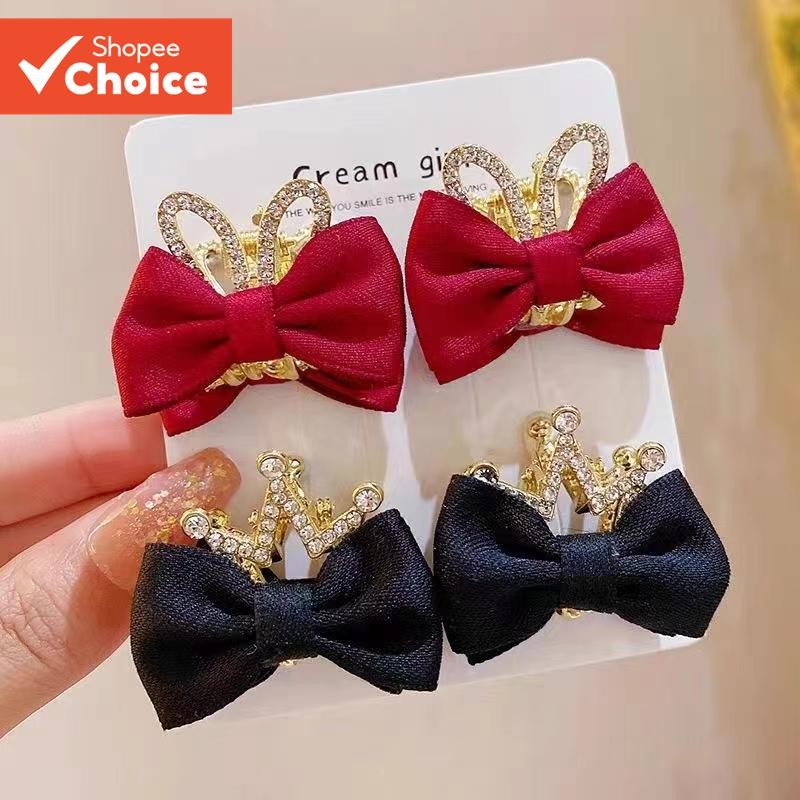 กิ๊บติดผมโบว์ 2 ชิ้น - ชุด Diamond Bunny Ear & Princess Crown สําหรับผู้หญิง