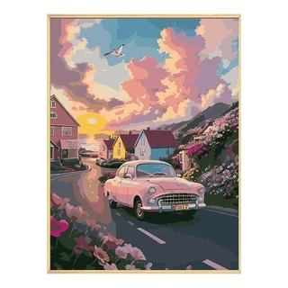 มีกรอบ ภาพวาดระบายสีตามตัวเลข ขนาด DIY ระบายสีตามตัวเลข 30*40 ซม.สไตล์ญี่ปุ่น สําหรับตกแต่งบ้าน