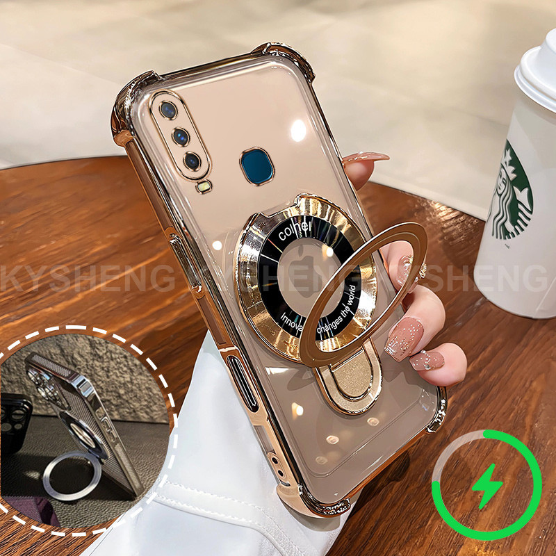 เหมาะสําหรับ VIVO Y11 Y12 Y15 Y17 Y19 เคสโทรศัพท์ชาร์จแม่เหล็กเคสโทรศัพท์สี่มุม anti drop โปร่งใส soft shell เชือกมือ 031