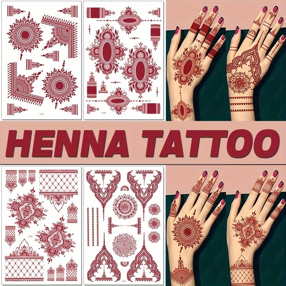 ลูกไม้สีแดงเฮนน่าสักเซ็กซี่ Maroon สติ๊กเกอร์รอยสักกันน้ําอินเดีย Mehndi Design สำหรับผู้หญิง