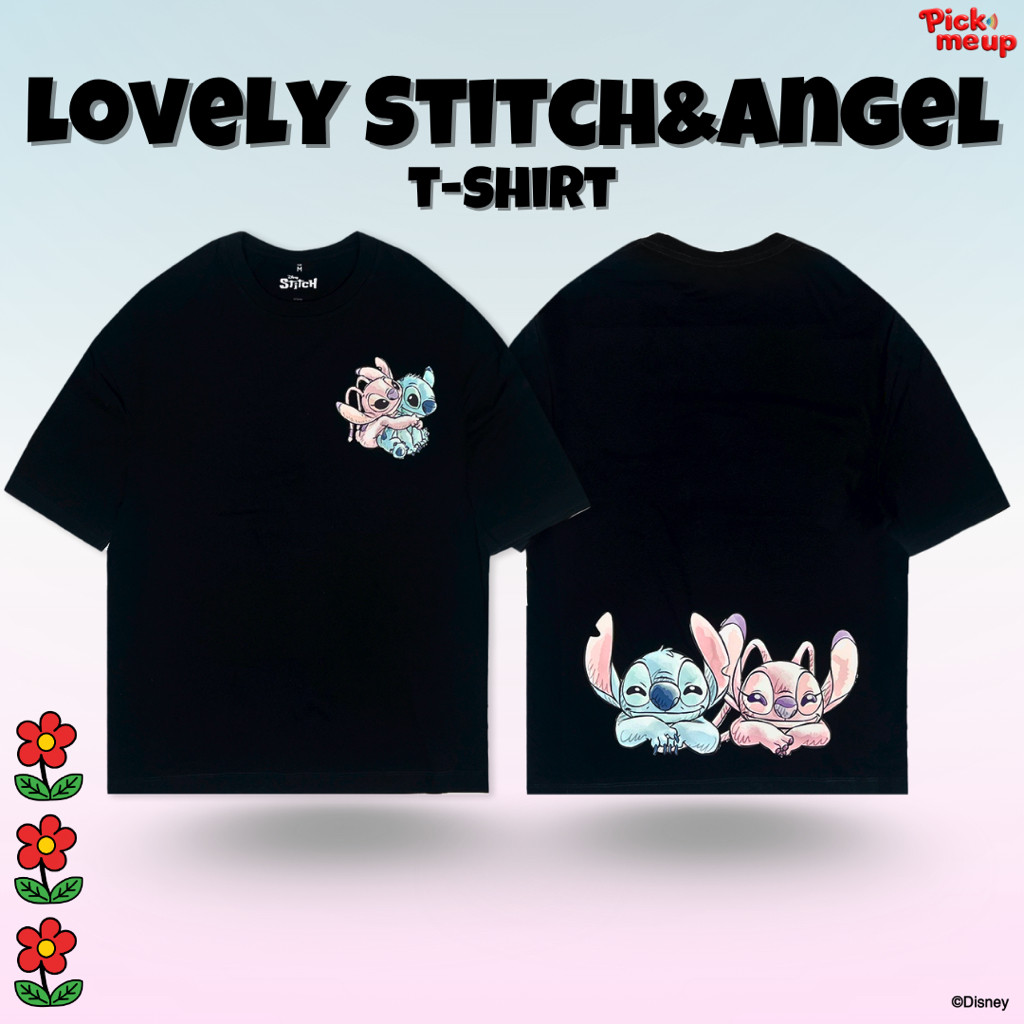 PickMeUp เสื้อยืดพิมพ์ลาย Lovely Stitch&Angel ลิขสิทธิ์ Disney