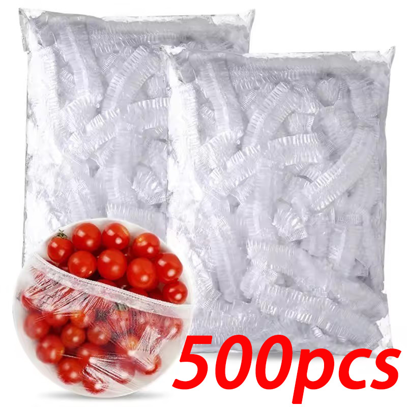 ถุงเก็บสด 100/300/500 ชิ้น / พลาสติกคลุมเก็บอาหาร / ฝาปิดชามปิดผนึกยืดหยุ่น / ฝาปิดชามห่อปรับได้