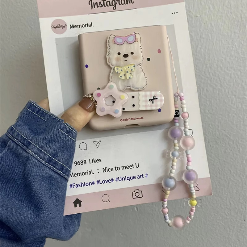 LUSHUO เคสโทรศัพท์สําหรับ Samsung Galaxy Z Flip 7 6 5 4 3 ค้นหา N2 N3 พลิกน่ารักสุนัขปกหลังพร้อมขายึดและโซ่สําหรับ Flip3 Flip4 Flip5 Flip6 Flip7 N2Flip N3Flip MIX Flip