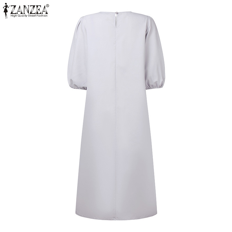 ZANZEA ผู้หญิงเกาหลี Ladylike สタイルลูกเรือคอ 3/4 แขนโคมไฟพิมพ์ลายดอกไม้ Midi Dress - รูปที่ 6