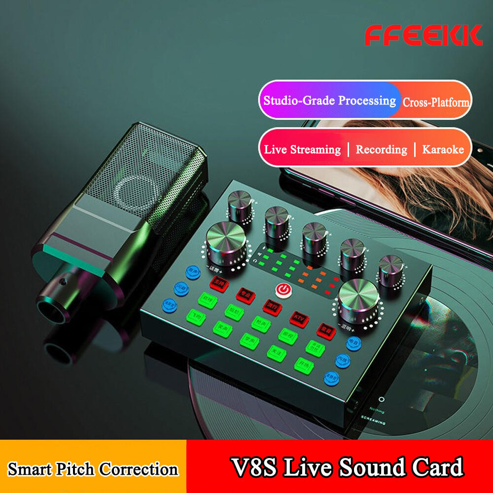 อินเตอร ฟซเสียง DJ Mixer V8S การ์ดเสียง, อุปกรณ์พอดแคสต์การ์ดเสียง V8S รุ่นล่าสุดสำหรับการถ่ายทอดสดก