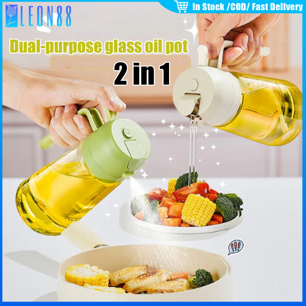 ของมาใหม่！ขวดสเปรย์แก้วใส่น้ำมัน 470ML ขวดน้ํามันพืช ใช้งานได้ 2 ฟังก์ชั่น พ่นได้ เทได้ ใช้งานง่าย
