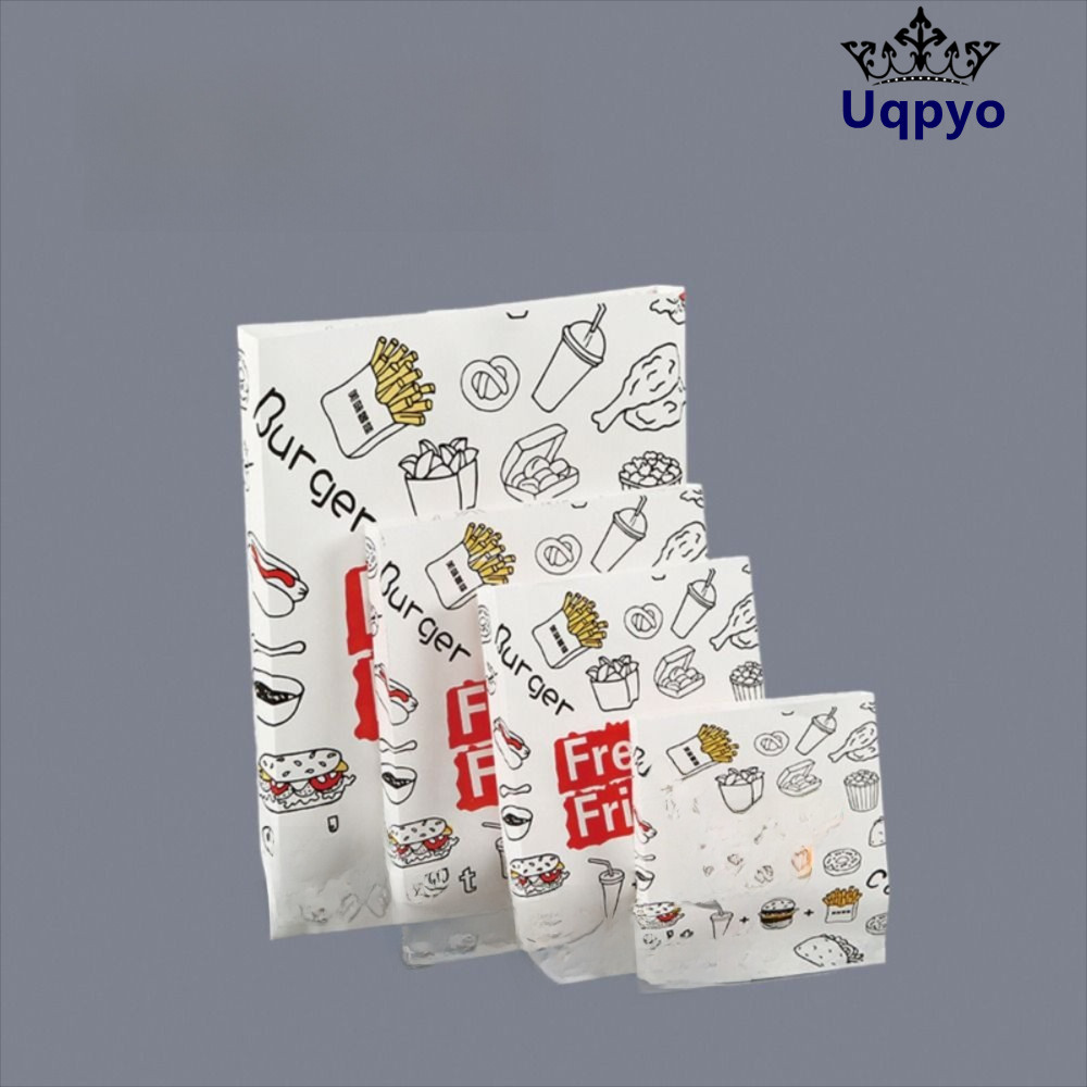 UQPYO 100 ชิ้นถุงกระดาษกันน้ํามัน,ถุงห่อแบบใช้แล้วทิ้งถุงกระดาษท่ีต้านทานนํา้มัน,ทนทานกันน้ําไม่ติดกระดาษคราฟท์มันฝรั่งทอดแซนวิชแพนเค้กเบอร์เกอร์