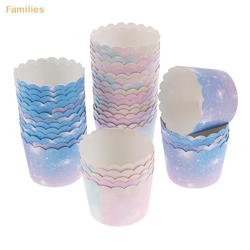 Families> 50 ชิ้น Rainbow Cupcake Liners สําหรับ Baking Gradient Cupcake Wrappers ถ้วยอบได้ดี