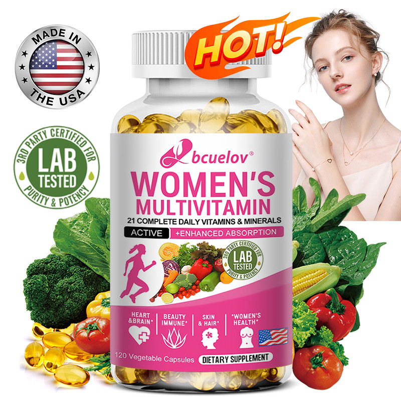 Bcuelov Womens Multivitamin - with Vitamins A, C, D, E, B Vitamins, แคลเซียมและสังกะสี - หัวใจ, สมอง
