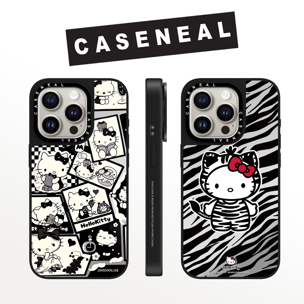 Drop proof CASENEAL เคสโทรศัพท์สําหรับ iPhone 16promax 16pro 16 15Pro 15promax 14promax 13 13promax พิมพ์ด้านข้างเคสแข็งสีดําสีขาว Kitty 12 12promax กรณี iPhone 11 กรณีคุณภาพสูง