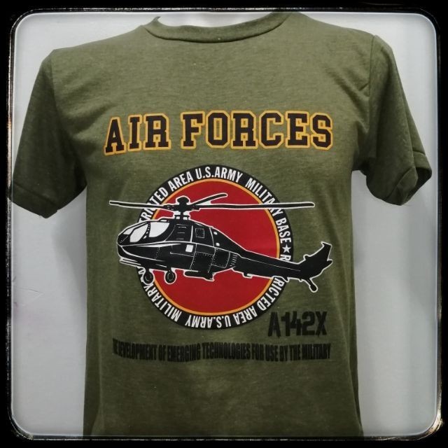 Premium Cotton Crew - Neck T - Shirt with Air Forces - Themed Helicopter & Military Graphic, Featuri