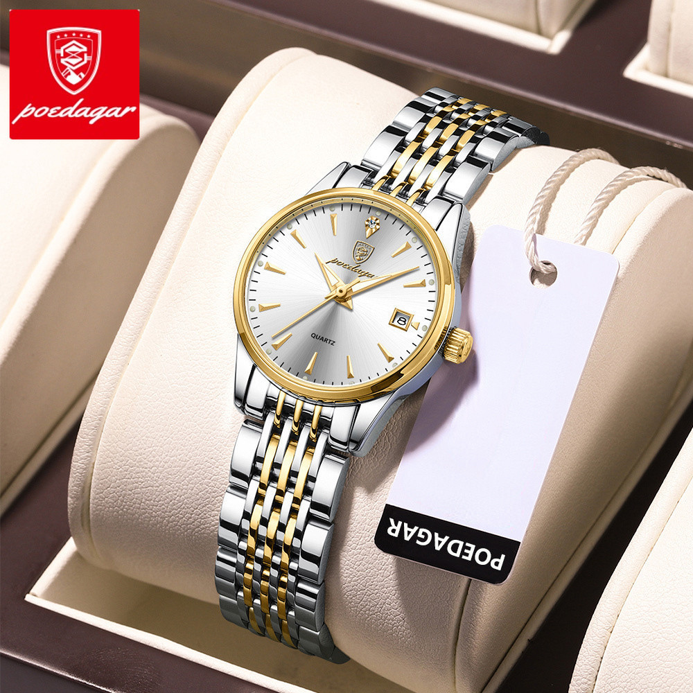 Poedagar นาฬิกาข้อมือควอทซ์ เรืองแสงกลางคืน บางเฉียบ สไตล์มินิมอล ลําลอง สําหรับผู้หญิง