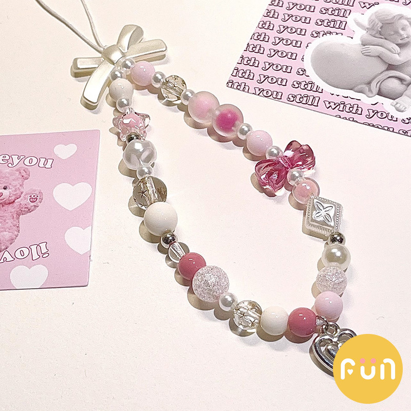 อิน สีชมพูกุทัณฑ์รูปหัวใจลูกปัดโทรศัพท์เชือกเส้นเล็กสายรัดข้อมือพวงกุญแจเสน่ห์โซ่แขวนสายป้องกันการสูญหายที่ทําด้วยมือดินโพลิเมอร์เซ - รูปที่ 5