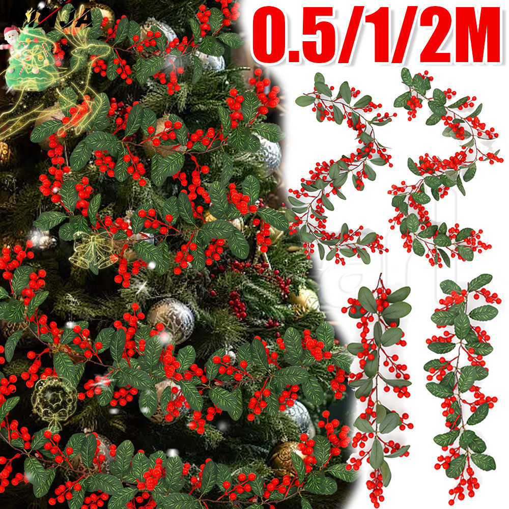 0.5/1/2M จําลองคริสต์มาส Berry Vine - เครื่องประดับแขวนต้นคริสต์มาส-คริสต์มาสประดิษฐ์ Red Berries สี