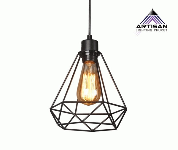 Pendant Lamp, Metal In Black, E27x1, Size D200 x H250 mm.