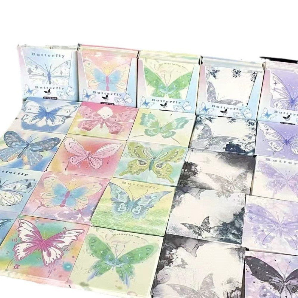 [Combo of 2] ชุดกระดาษโน้ต 200 แผ่น 6x6 ซม. พิมพ์ผีเสื้อสวย K190 พับพร้อมเครน, Origami, เขียนข้อความ