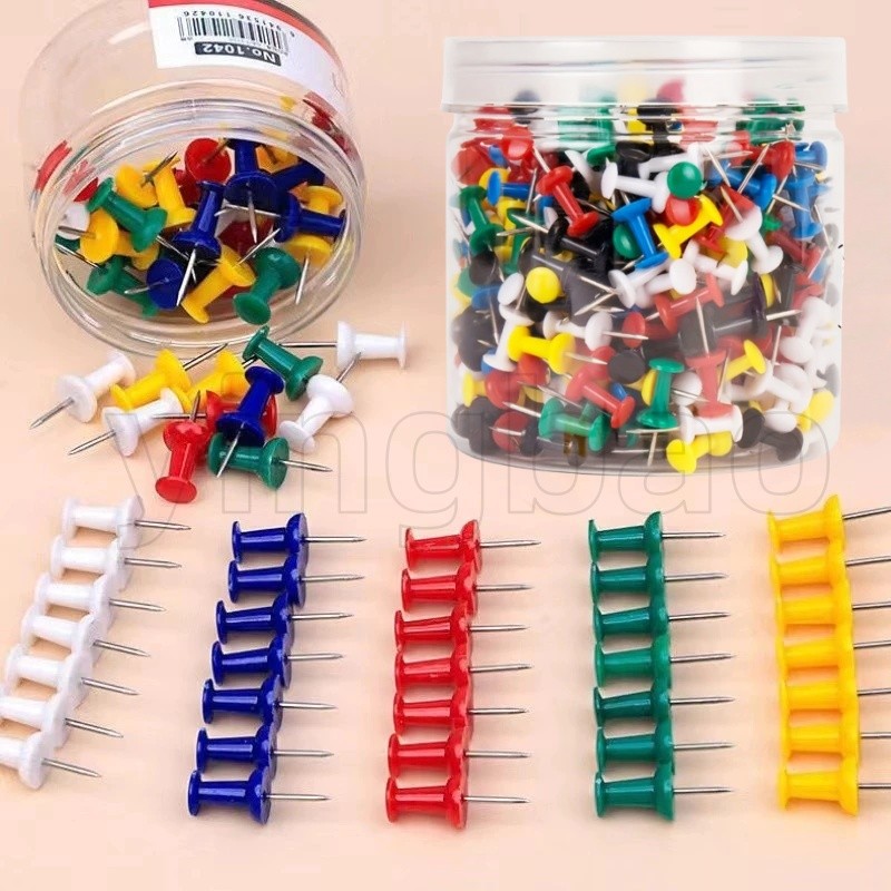 200 ชิ้น Push Pins Cork Board Pin Clear มาตรฐาน Thumb Tacks เหล็กจุดสี Push Pin สําหรับ Bulletin Board Wall ยาว Thumbtacks