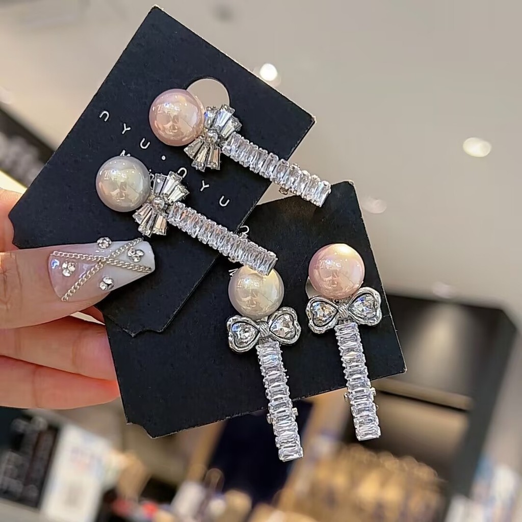 คลิปผมโบว์ไข่มุกสไตล์เกาหลีหรูหรา คลิปหน้าผากขนาดเล็ก คลิปหน้าผากอเนกประสงค์