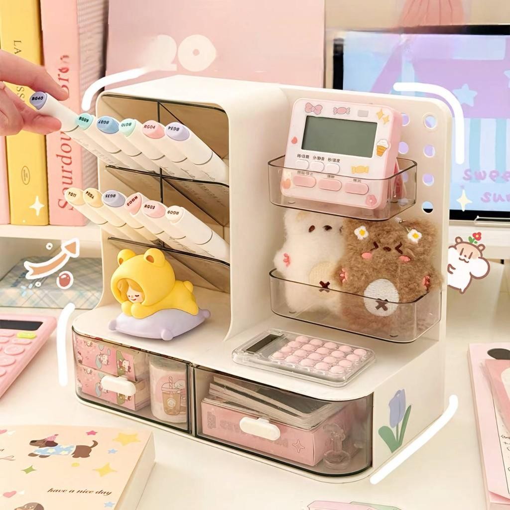 ฟรีสติ๊กเกอร์🎀 กล่องปากกา กล่องลิ้นชัก กล่องบอร์ดเจาะรู เก็บของจุกจิก ใช้จัดระเบียบบนโต๊ะ