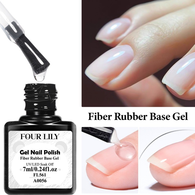 FOUR LILY 7ml ฐานยางไฟเบอร์เจลโปแลนด์โปร่งใส ท็อปโคท กึ่งถาวร  สามารถถอดออกได้ ยูวี/แอลอีดี เจล