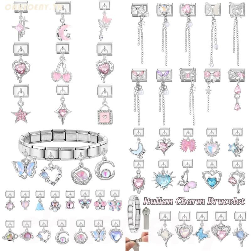 สีชมพูรักผีเสื้อจี้อิตาลีลิงค์พอดี9มิลลิเมตรสร้อยข้อมือทํา ทําเอง รักผีเสื้อดอกไม้เสน่ห์สร้อยข้อมือลิงค์อุปกรณ์ย้อนยุคโมดูลสร้อยข้อ